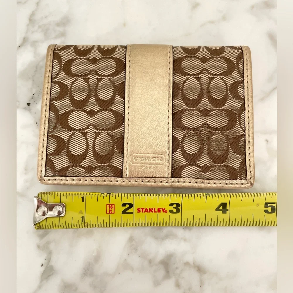 Vintage Coach Signature Card Case Wallet Khaki/Metallic Brown - Picture 7 of 13